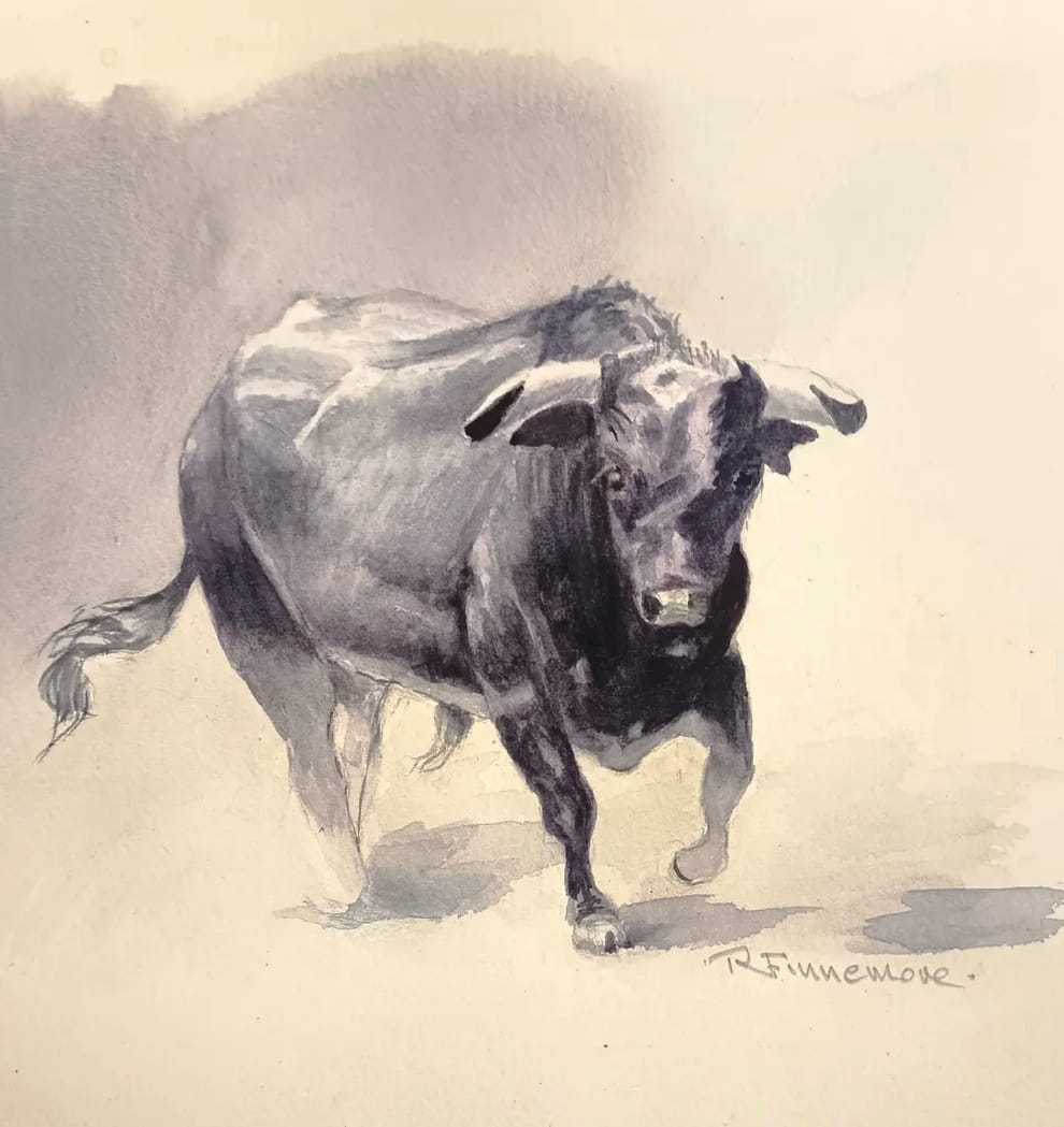 Acuarela de toro bravo